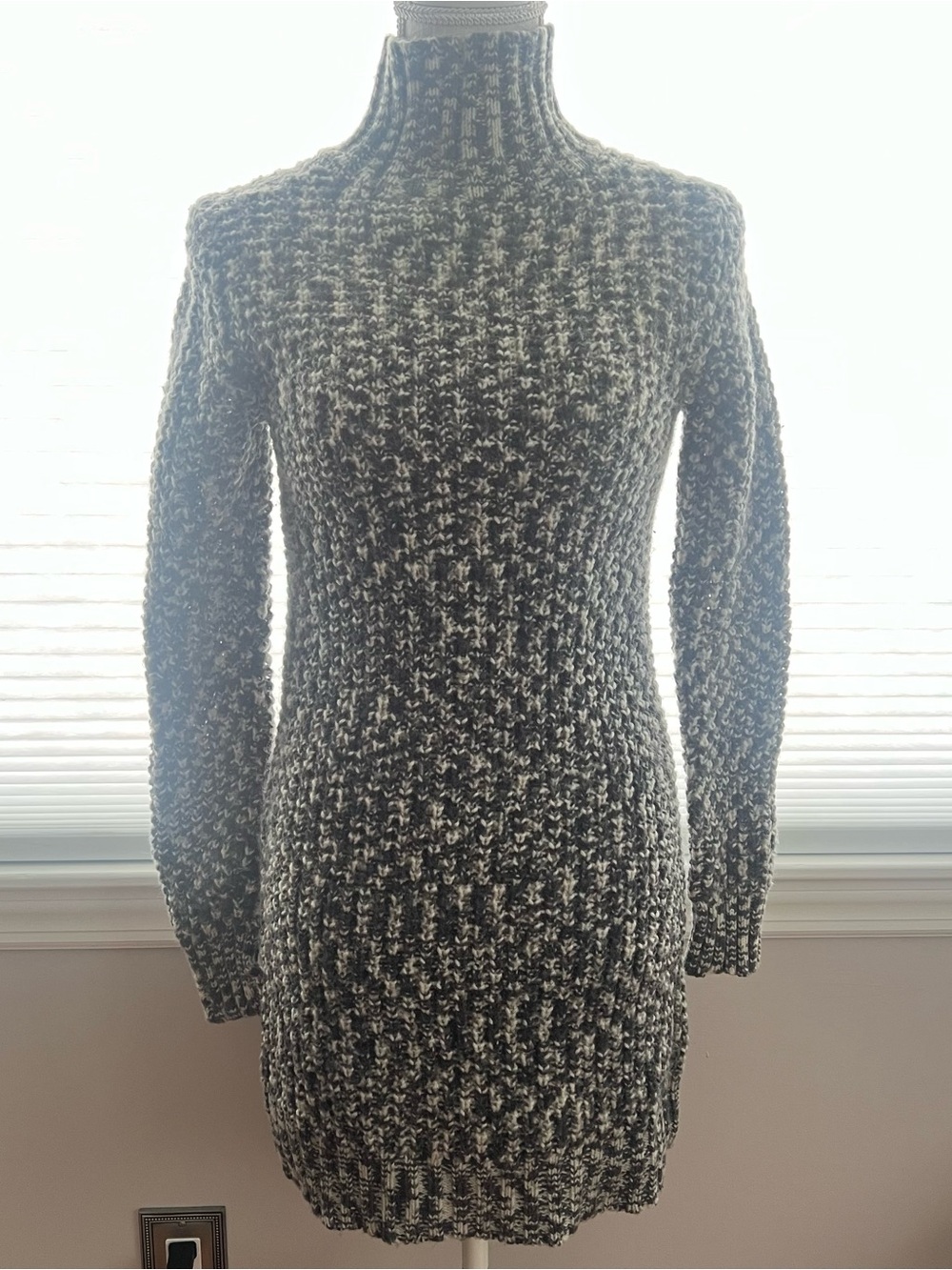 Vintage Moda International Black & White Marled Turtleneck Sweater Dress